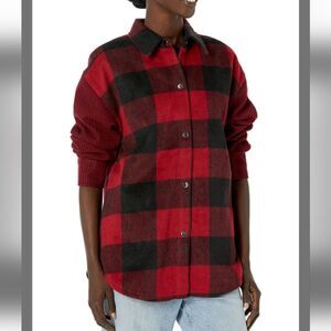 NWT Steve Madden Sophia Shacket Jacket Coat Flannel Plaid Red Black - Size M